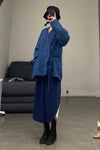 AVIVA JIFEI XUE Indigo Stripe Linen Short Kimono Jacket A21-KJS Reversible Indigo Stripe Linen Short Kimono Jacket